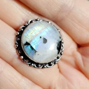 NWOT Natural Flash Rainbow Moonstone .925 Sterling Overlay